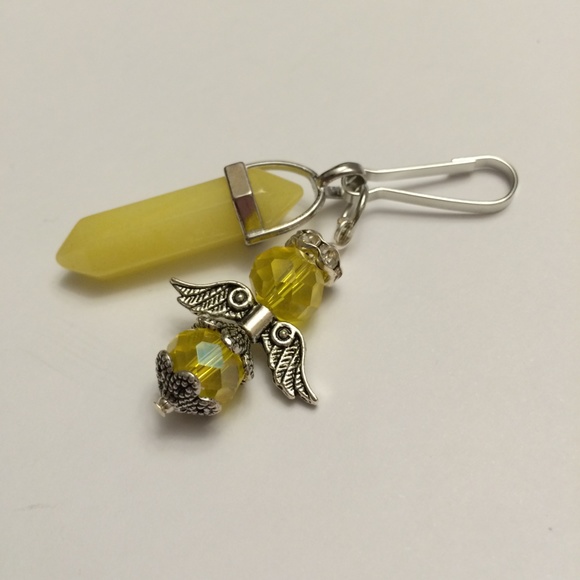 Yellow Crystal Guardian Angel & Yellow Jade Healing Crystal Charm, Bouquet Charm - Picture 2 of 4
